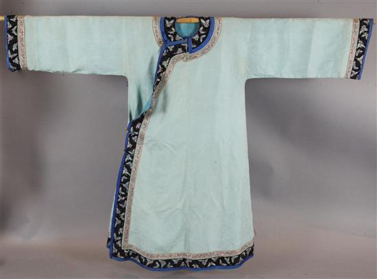 A Chinese eau-de-nil brocade long robe, late 19th / early 20th century,